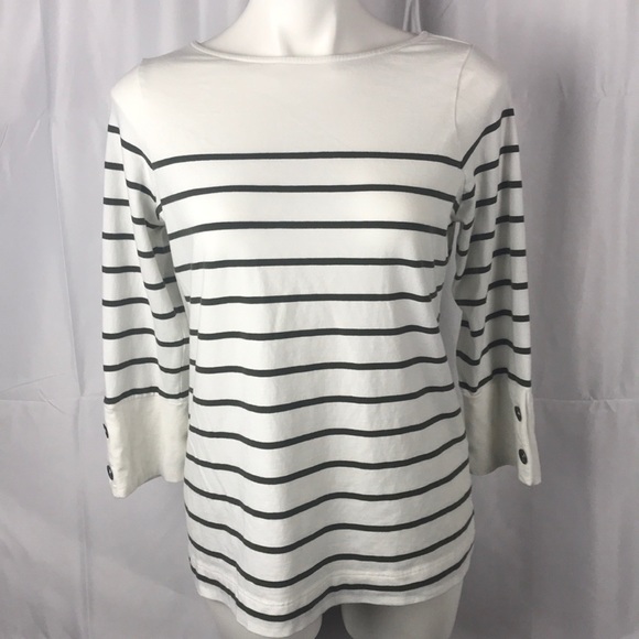 J. Jill Tops - J. Jill White and gray striped knit tie-back long sleeve top size small tall